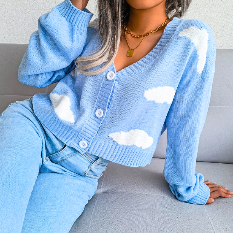 Isabeau | Women's Cropped Cloud Knit V-Neck Cardigan — view 3