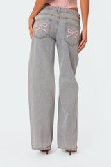 Women's Baggy Wide-Leg Jeans with Bow Embroidery — view 3