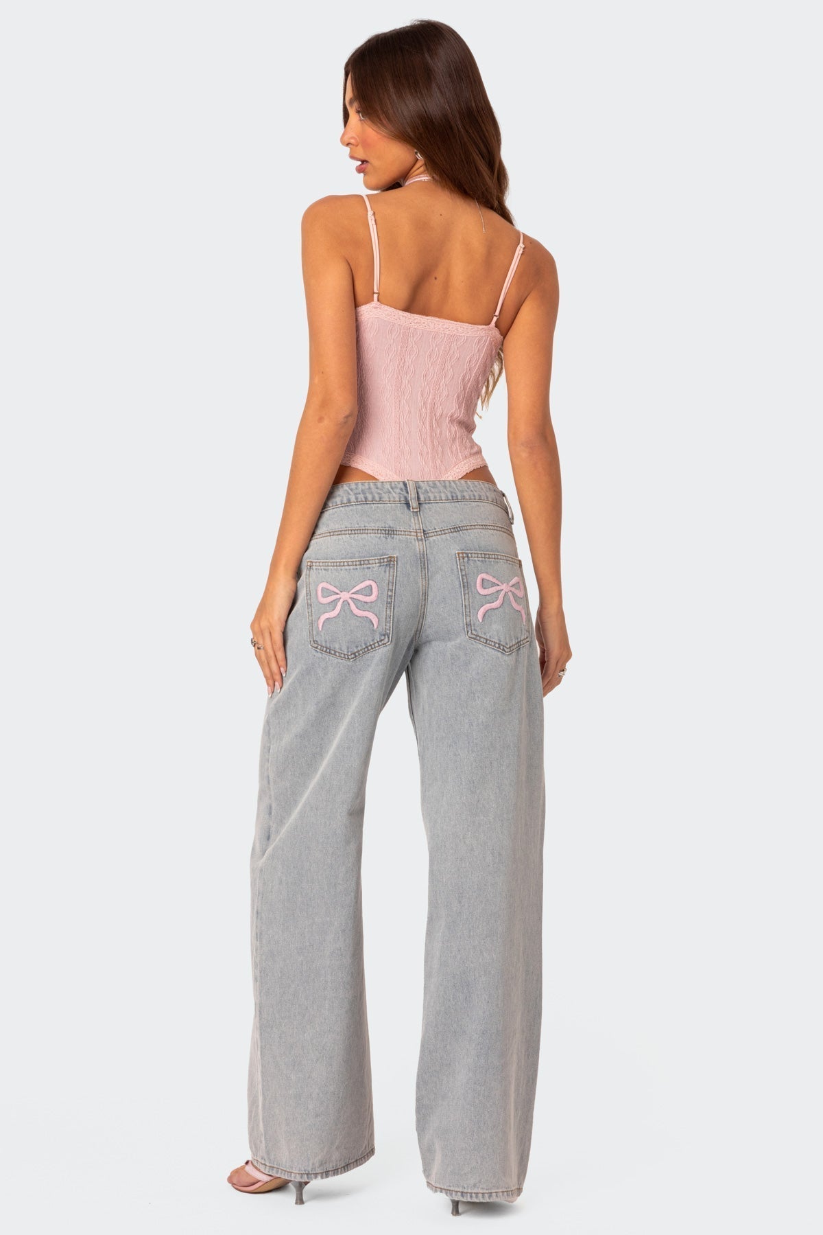 Women's Baggy Wide-Leg Jeans with Bow Embroidery — view 1