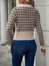 Elo | Women's Cropped Houndstooth Knit Cardigan — view 2