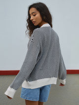 Mirevane | Women's Striped V-Neck Knit Cardigan — view 2