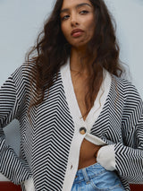 Mirevane | Women's Striped V-Neck Knit Cardigan — view 3