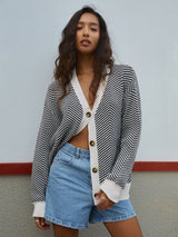 Mirevane | Women's Striped V-Neck Knit Cardigan — view 4