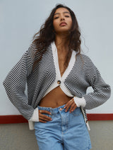 Mirevane | Women's Striped V-Neck Knit Cardigan — view 5