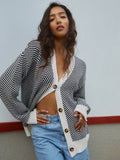Mirevane | Women's Striped V-Neck Knit Cardigan — view 1
