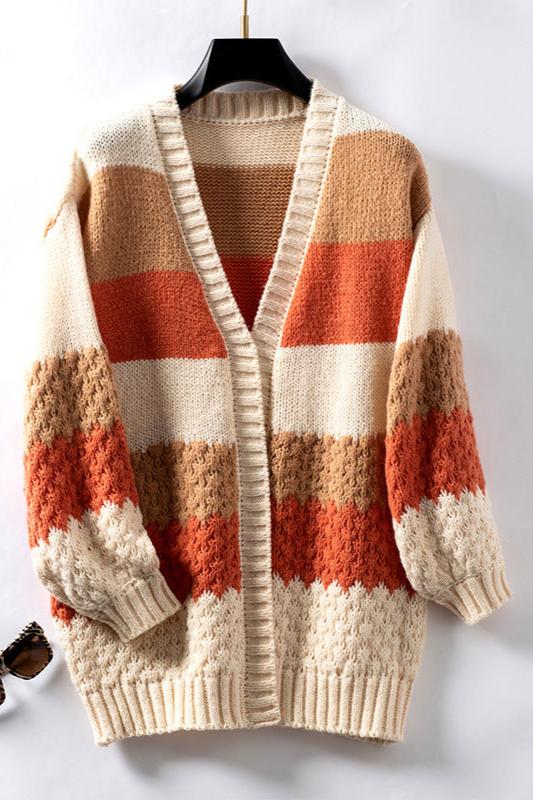 Marlo | Women's Striped Colour Block Knit Cardigan — view 2