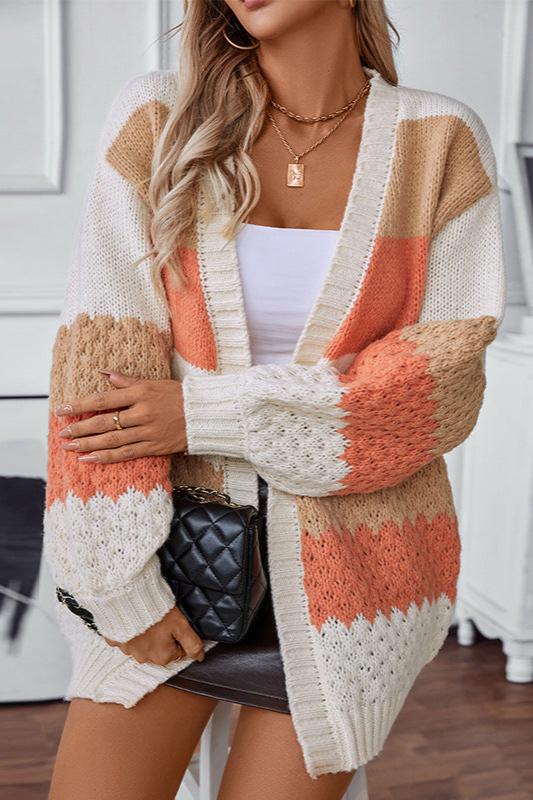 Marlo | Women's Striped Colour Block Knit Cardigan — view 1