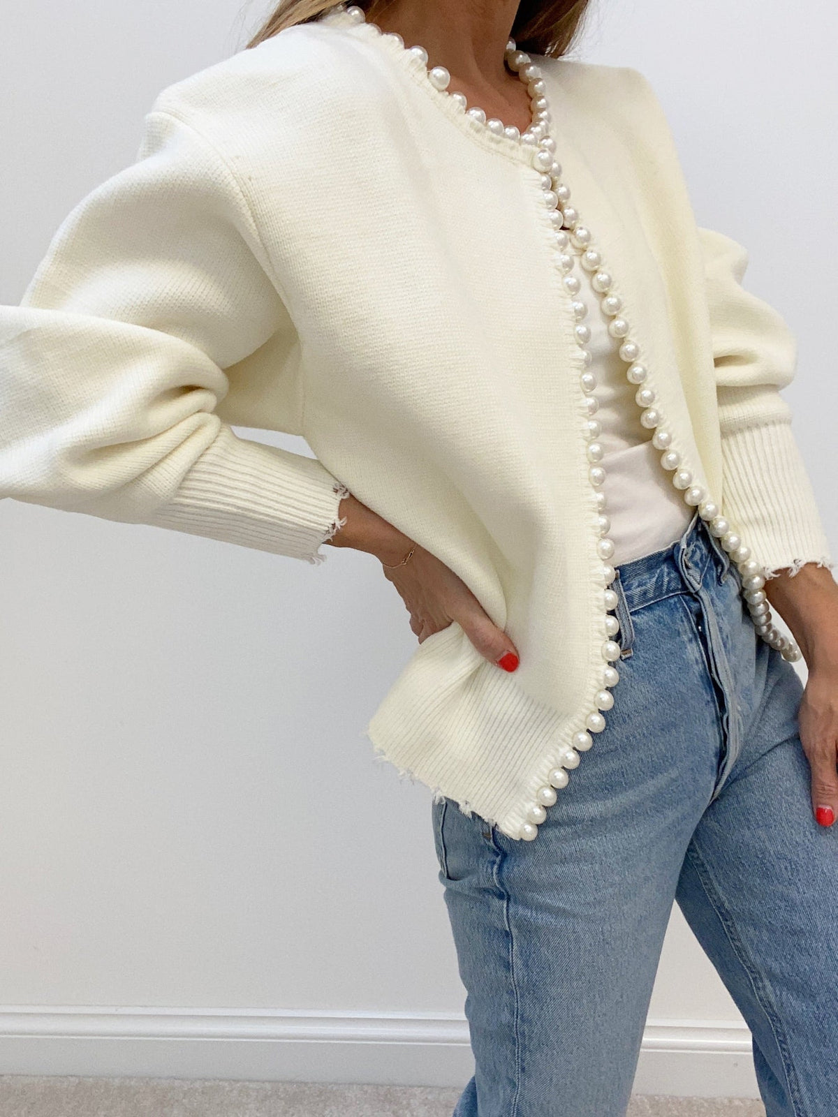 Leonora | Women's Beaded Open-Front Knit Cardigan — view 3