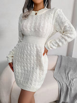Women’s Cable Knit Mini Dress with Long Sleeves — view 3