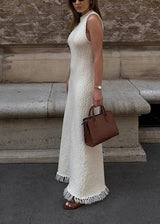 Vivienne | Women's Sleeveless Knit Fringe Maxi Party Dress — view 2