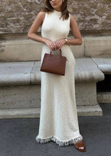 Vivienne | Women's Sleeveless Knit Fringe Maxi Party Dress — view 4
