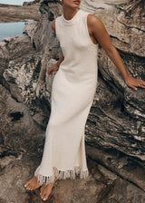 Vivienne | Women's Sleeveless Knit Fringe Maxi Party Dress — view 5
