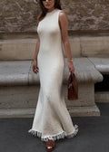 Vivienne | Women's Sleeveless Knit Fringe Maxi Party Dress — view 1