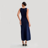 Adeline | Women's Ribbed Knit Button-Front Maxi Party Dress — view 2