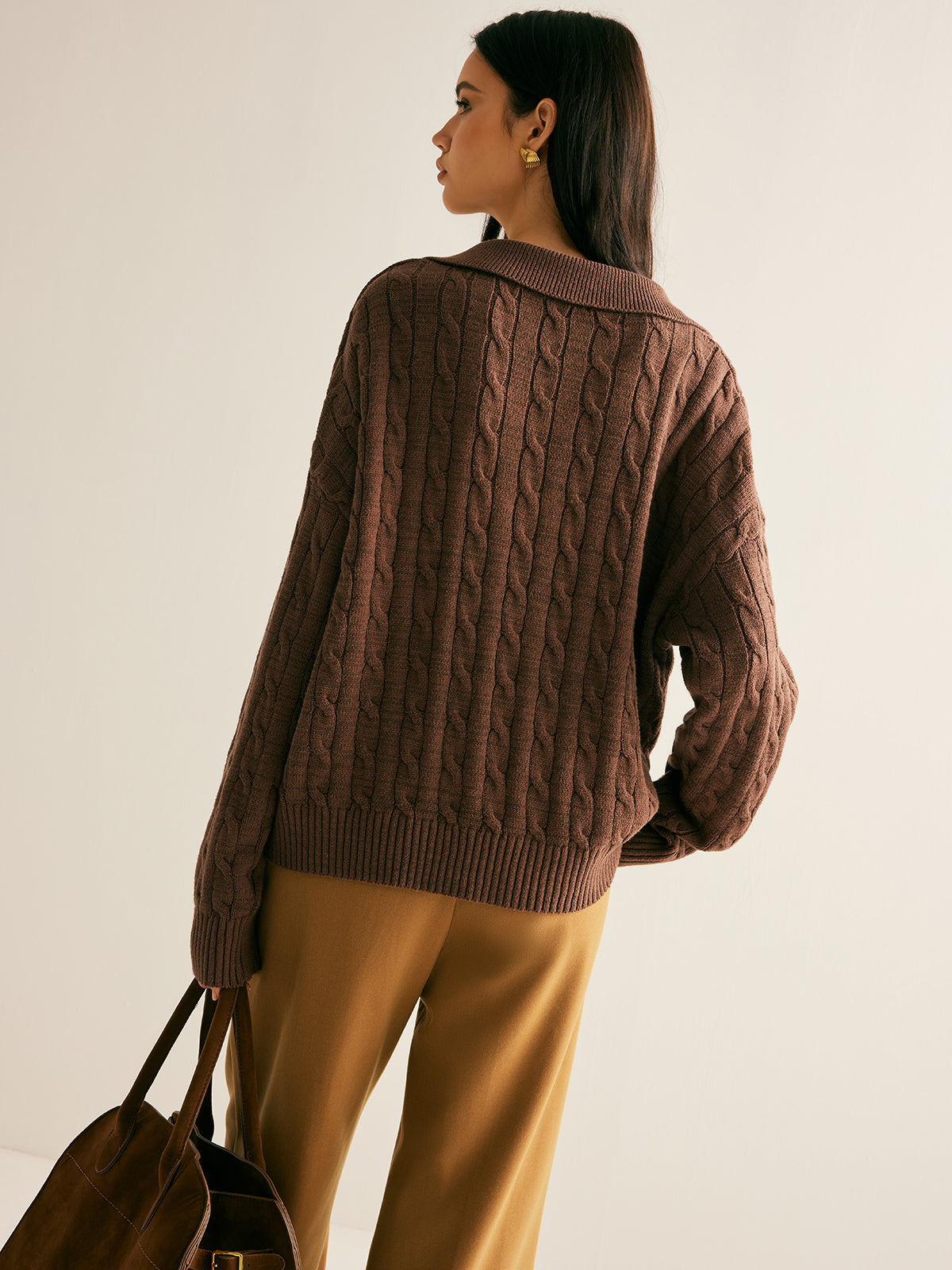 Soléanne | Women's Cable Knit Collared Jumper — view 2