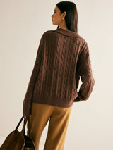 Soléanne | Women's Cable Knit Collared Jumper — view 2