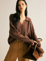 Soléanne | Women's Cable Knit Collared Jumper — view 3