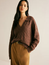 Soléanne | Women's Cable Knit Collared Jumper — view 4
