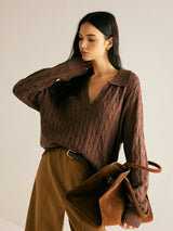 Soléanne | Women's Cable Knit Collared Jumper — view 1