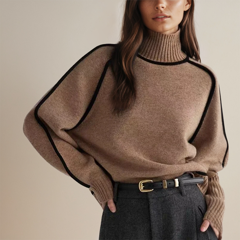 Calithea | Women's Contrast-Trim High-Neck Knitted Jumper — view 2