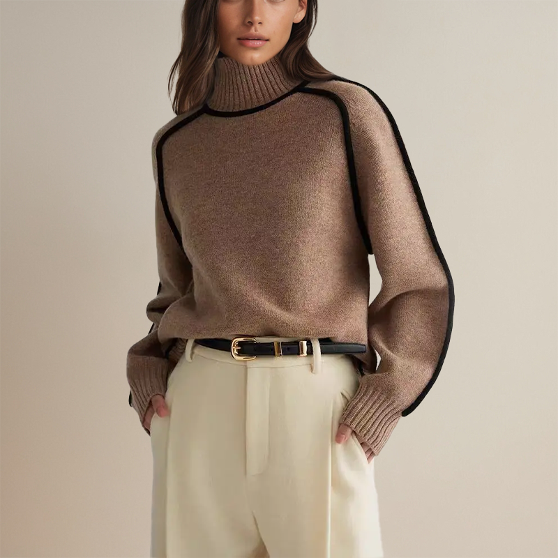 Calithea | Women's Contrast-Trim High-Neck Knitted Jumper — view 1