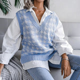 Romilly | Women's Houndstooth V-Neck Knitted Vest — view 2