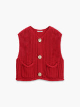 Isalisse | Women's Cropped Knitted Button Vest — view 2