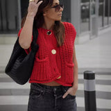 Isalisse | Women's Cropped Knitted Button Vest — view 1