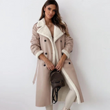Women's Long Faux Shearling Suede Belted Winter Coat — view 3