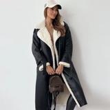 Women's Long Faux Shearling Suede Belted Winter Coat — view 1