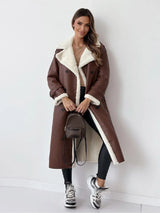 Women's Long Faux Shearling Suede Belted Winter Coat — view 4