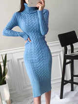 Women's Cable Knit Roll Neck Midi Dress | Winter — view 3