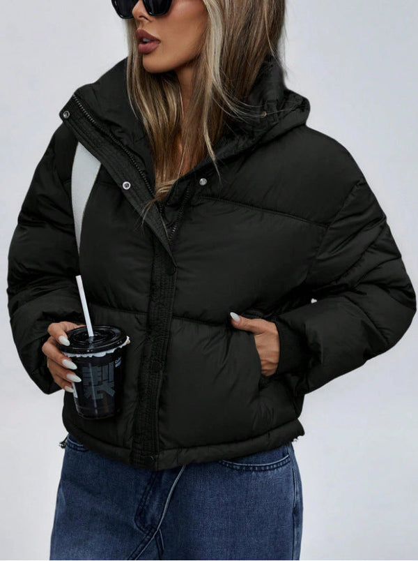 Women's Short Stand Collar Zip-Up Puffer Winter Jacket — view 1