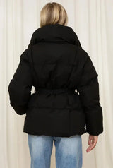 Women's Puffer Jacket with Tie Belt & High Collar | Oversized — view 11