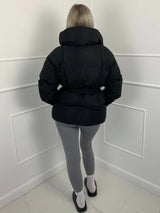 Women's Puffer Jacket with Tie Belt & High Collar | Oversized — view 14