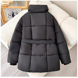 Women's Puffer Jacket with Tie Belt & High Collar | Oversized — view 16