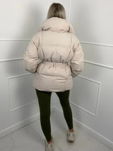 Women's Puffer Jacket with Tie Belt & High Collar | Oversized — view 4