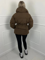 Women's Puffer Jacket with Tie Belt & High Collar | Oversized — view 8