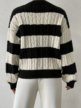 Isalène | Women's Striped Cable Knit V-Neck Sweater — view 4