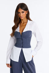 Women's Pinstripe Matching Pants Set — Long Sleeve | Yvezi — 2