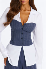 Women's Pinstripe Matching Pants Set — Long Sleeve | Yvezi — 3