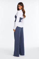 Women's Pinstripe Matching Pants Set — Long Sleeve | Yvezi — 4