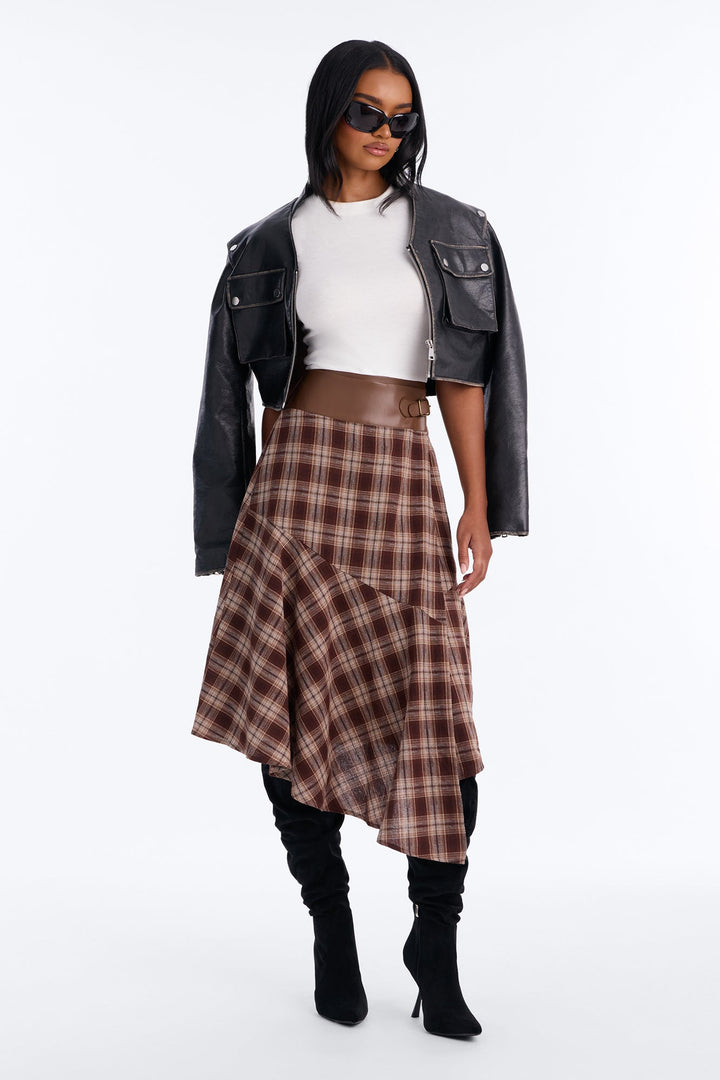Women's Check Belted Cotton Midi Dress — Short Sleeve | Yvezi — 1