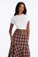 Women's Check Belted Cotton Midi Dress — Short Sleeve | Yvezi — 2
