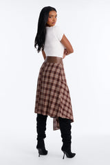 Women's Check Belted Cotton Midi Dress — Short Sleeve | Yvezi — 4