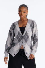 Women's Argyle Cardigan — Button Down, Long Sleeve | Yvezi — 1