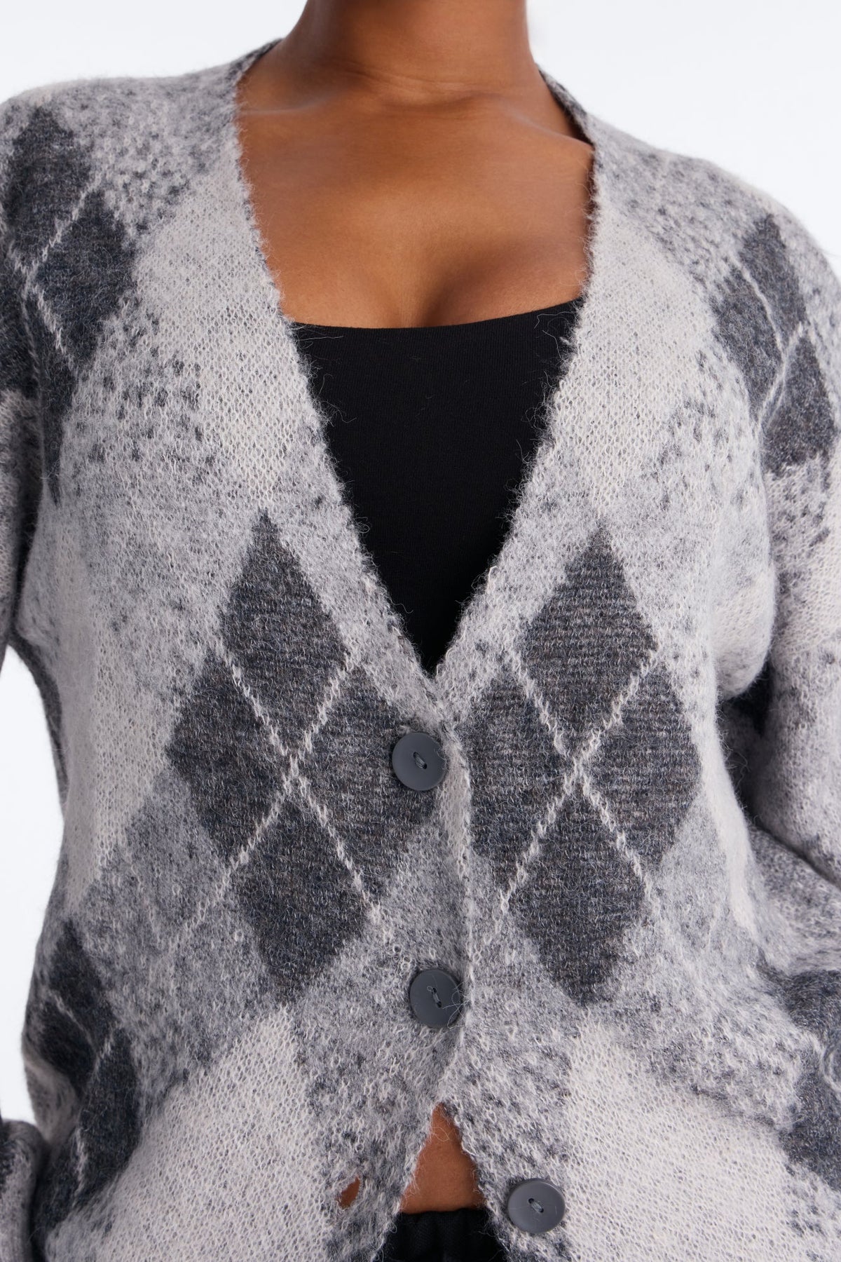 Women's Argyle Cardigan — Button Down, Long Sleeve | Yvezi — 3