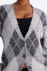 Women's Argyle Cardigan — Button Down, Long Sleeve | Yvezi — 3