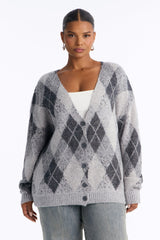 Women's Argyle Cardigan — Button Down, Long Sleeve | Yvezi — 6