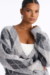 Women's Argyle Cardigan — Button Down, Long Sleeve | Yvezi — 7